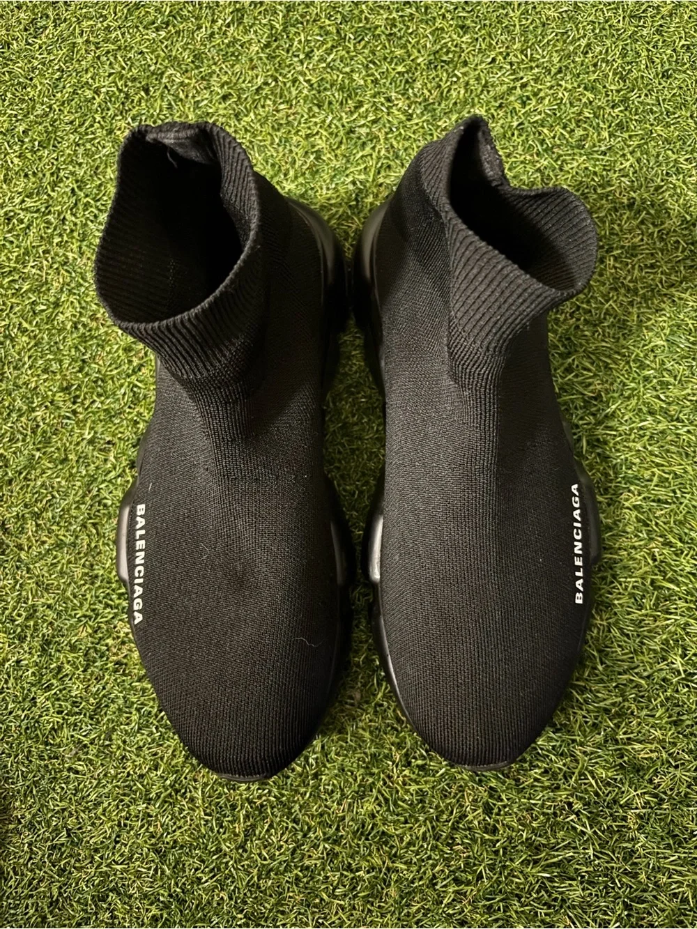 Authentic Balenciaga Black Knit Sock Sneakers with White Logo